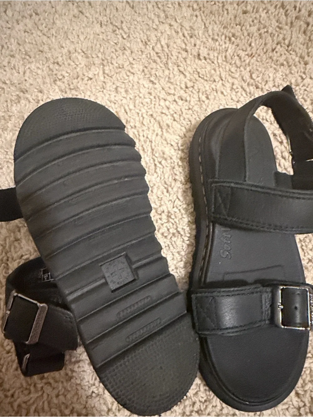 Dr. Martens Black Leather Kids Chunky Strap Sandals